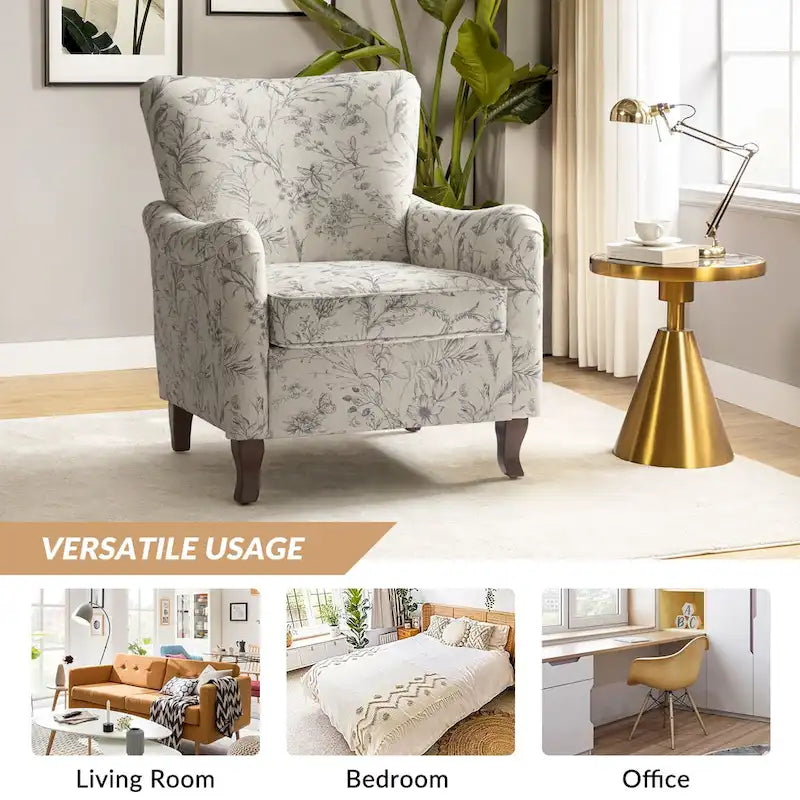 Samouel Modern Floral Upholstered Armchair with Wingback Design by HULALA HOME-26