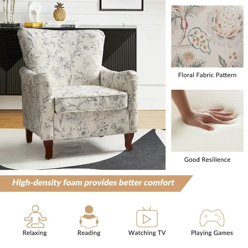 Samouel Modern Floral Upholstered Armchair with Wingback Design by HULALA HOME-27
