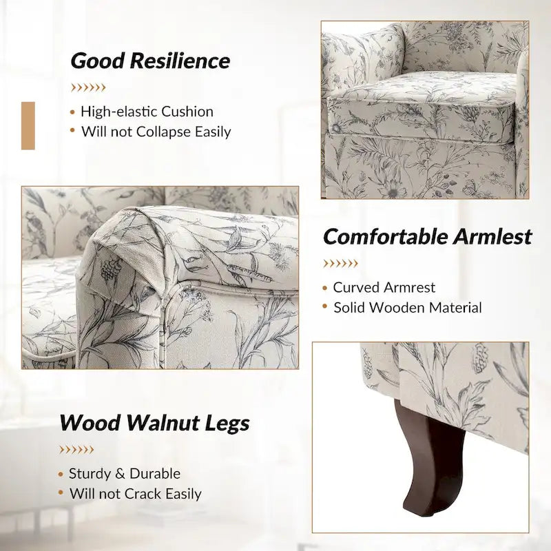 Samouel Modern Floral Upholstered Armchair with Wingback Design by HULALA HOME-28