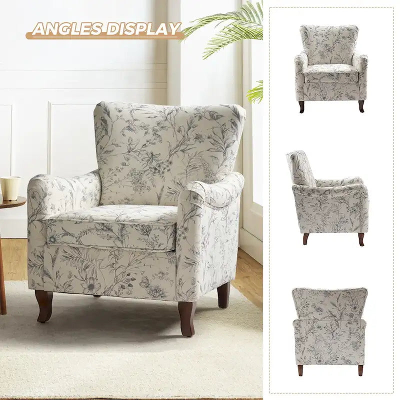 Samouel Modern Floral Upholstered Armchair with Wingback Design by HULALA HOME-29