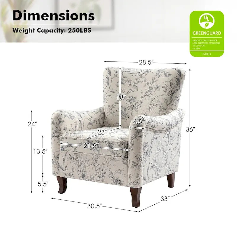 Samouel Modern Floral Upholstered Armchair with Wingback Design by HULALA HOME-30