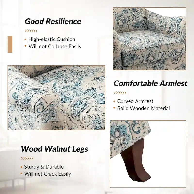 Samouel Modern Floral Upholstered Armchair with Wingback Design by HULALA HOME-34