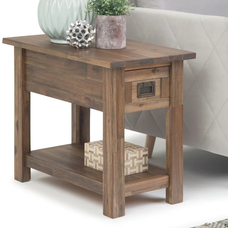 WYNDENHALL Garret SOLID ACACIA WOOD 14 inch Wide Rectangle Rustic Narrow Side Table - 14 W x 24 D x 20 H-22