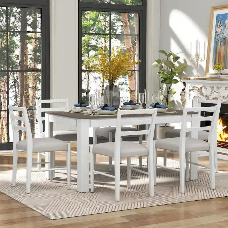 Nestfair 7-Piece Wooden Dining Table Set with 6 Chairs and 2 Drawers-14