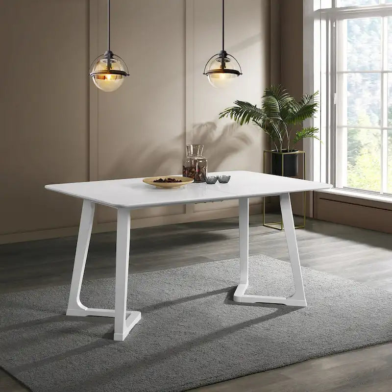 Rectangular Dining Table with V-Shaped Legs, Brown/White, Seats 6-6