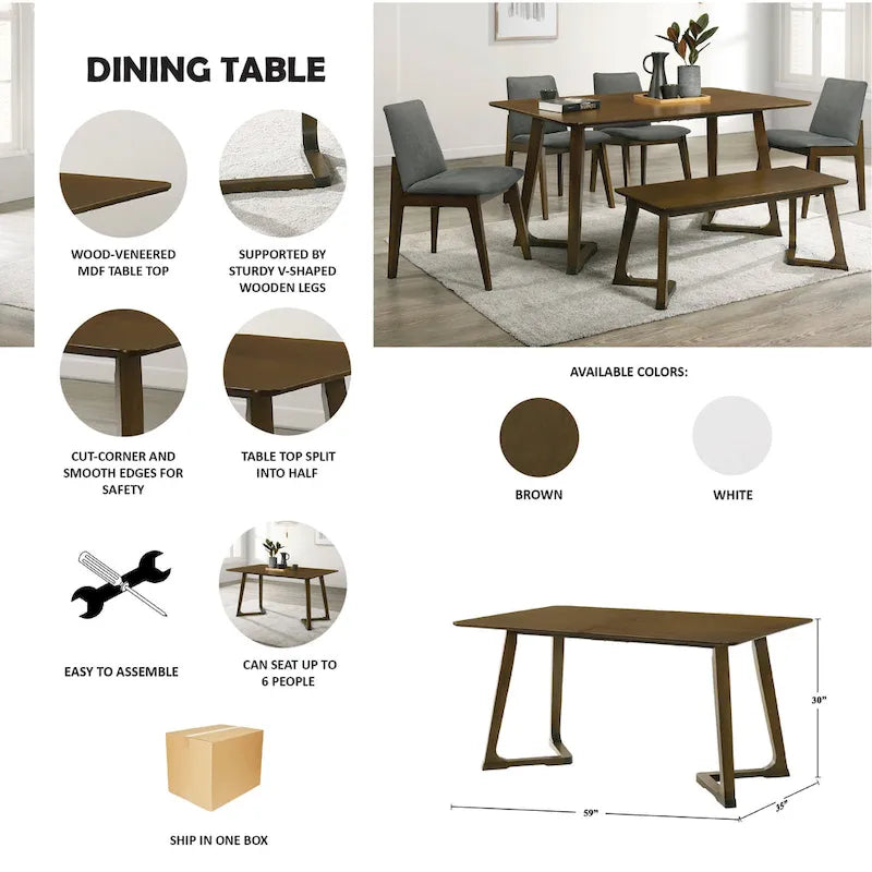 Rectangular Dining Table with V-Shaped Legs, Brown/White, Seats 6-11