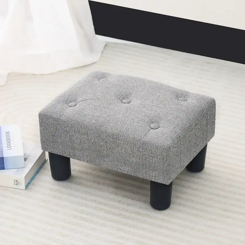 Adeco Button Tufted Linen Foot Stool Rectangular Small Ottoman-22