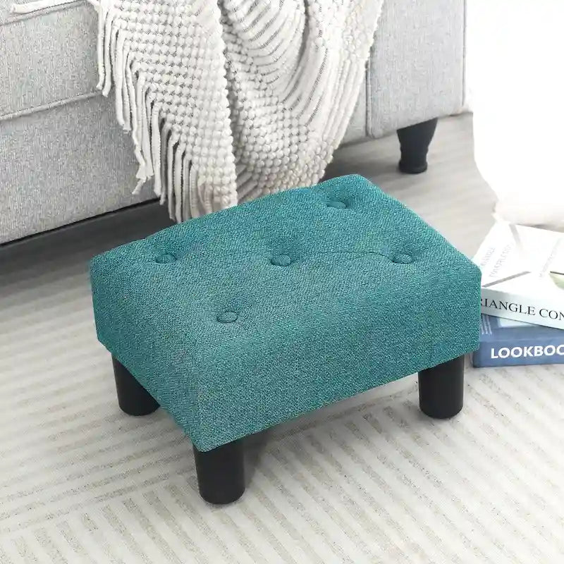 Adeco Button Tufted Linen Foot Stool Rectangular Small Ottoman-23
