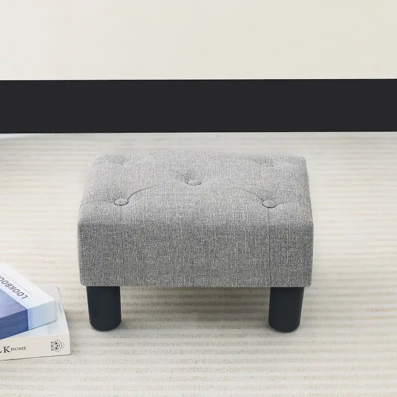 Adeco Button Tufted Linen Foot Stool Rectangular Small Ottoman-5