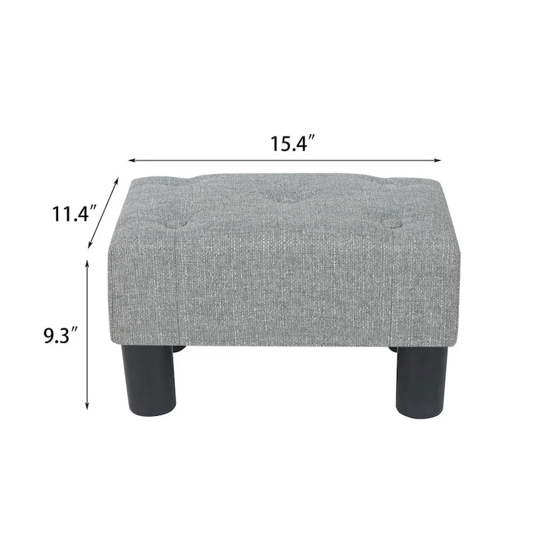 Adeco Button Tufted Linen Foot Stool Rectangular Small Ottoman-7