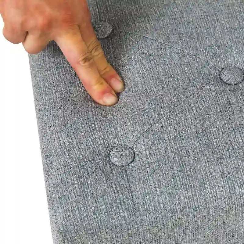 Adeco Button Tufted Linen Foot Stool Rectangular Small Ottoman-9