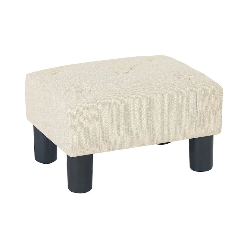Adeco Button Tufted Linen Foot Stool Rectangular Small Ottoman-10