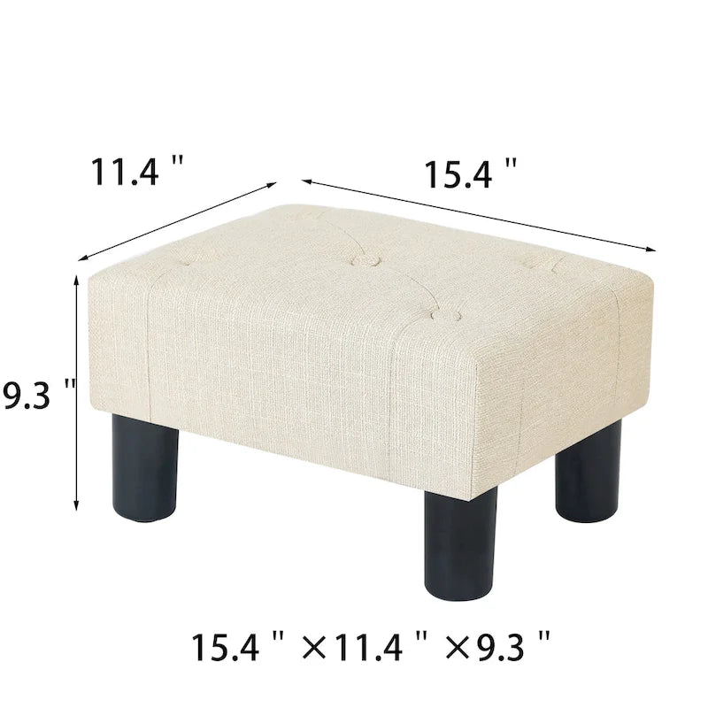 Adeco Button Tufted Linen Foot Stool Rectangular Small Ottoman-11