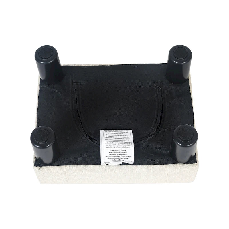 Adeco Button Tufted Linen Foot Stool Rectangular Small Ottoman-12