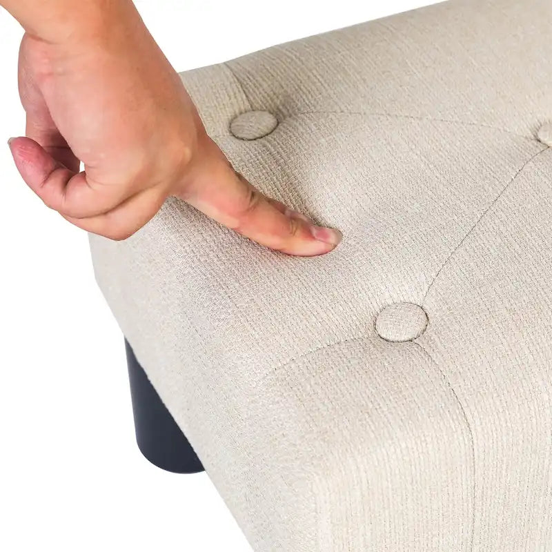 Adeco Button Tufted Linen Foot Stool Rectangular Small Ottoman-13