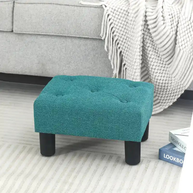 Adeco Button Tufted Linen Foot Stool Rectangular Small Ottoman-14