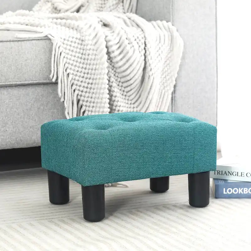 Adeco Button Tufted Linen Foot Stool Rectangular Small Ottoman-15
