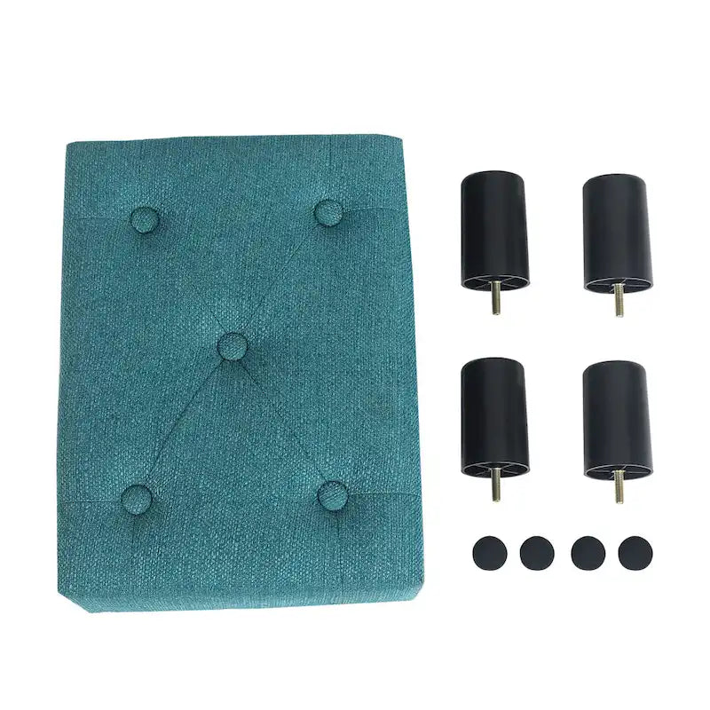 Adeco Button Tufted Linen Foot Stool Rectangular Small Ottoman-18