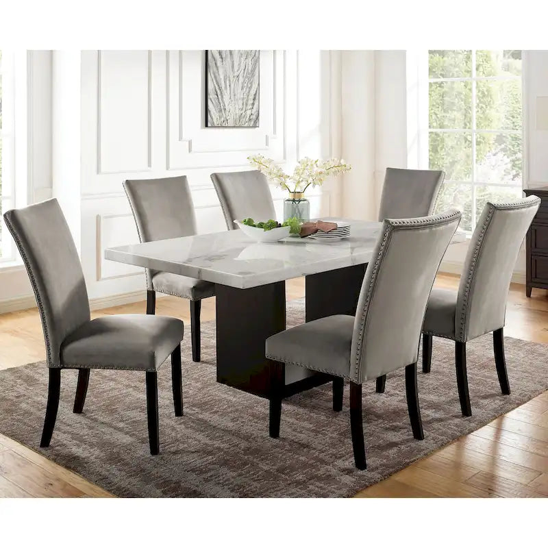 Light Grey 7-Piece Marble Top Dining Set for 6-2