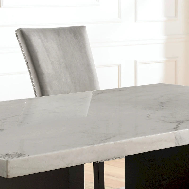 Light Grey 7-Piece Marble Top Dining Set for 6-3