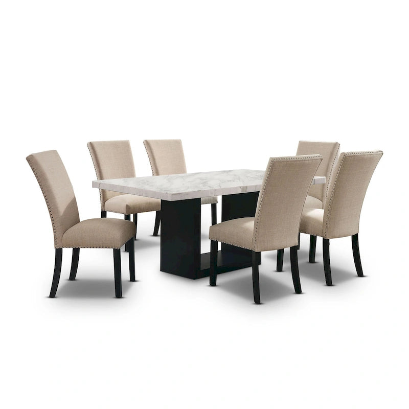 Light Grey 7-Piece Marble Top Dining Set for 6-7
