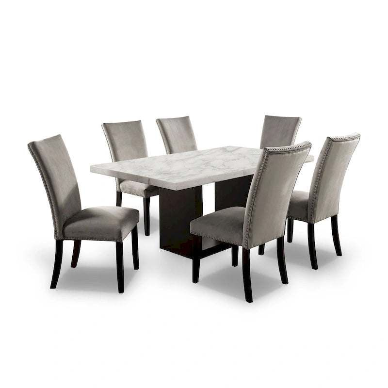Light Grey 7-Piece Marble Top Dining Set for 6-8