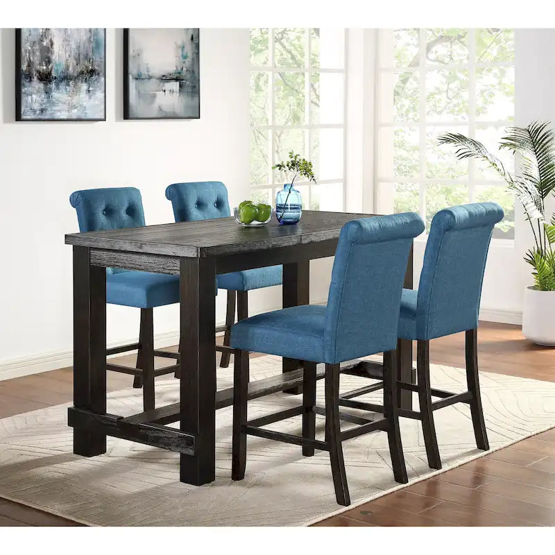 Roundhill Furniture Leviton Counter Height Antique Black Finished Wood 5-piece Dining Set-19