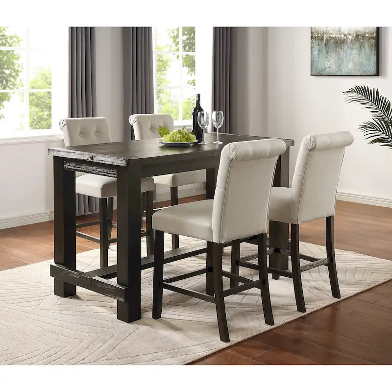 Roundhill Furniture Leviton Counter Height Antique Black Finished Wood 5-piece Dining Set-20