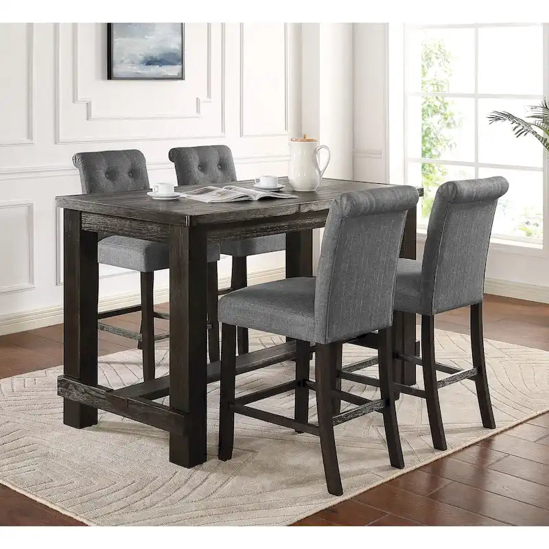 Roundhill Furniture Leviton Counter Height Antique Black Finished Wood 5-piece Dining Set-21