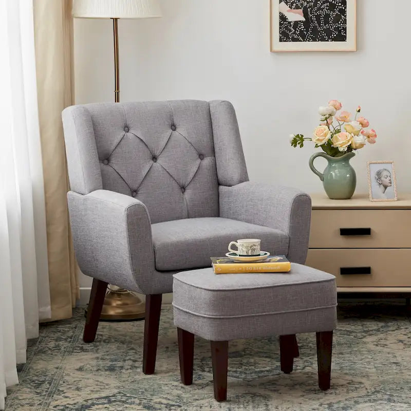 HUIMO Fabric Arm Chair Accent Chair and Ottoman Set Grey/ Beige/ Blue/ Dark Teal-32