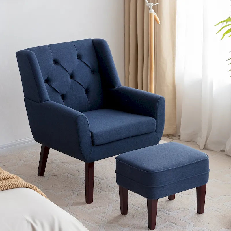 HUIMO Fabric Arm Chair Accent Chair and Ottoman Set Grey/ Beige/ Blue/ Dark Teal-33