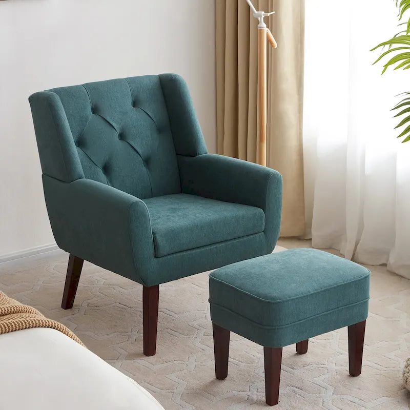 HUIMO Fabric Arm Chair Accent Chair and Ottoman Set Grey/ Beige/ Blue/ Dark Teal-34