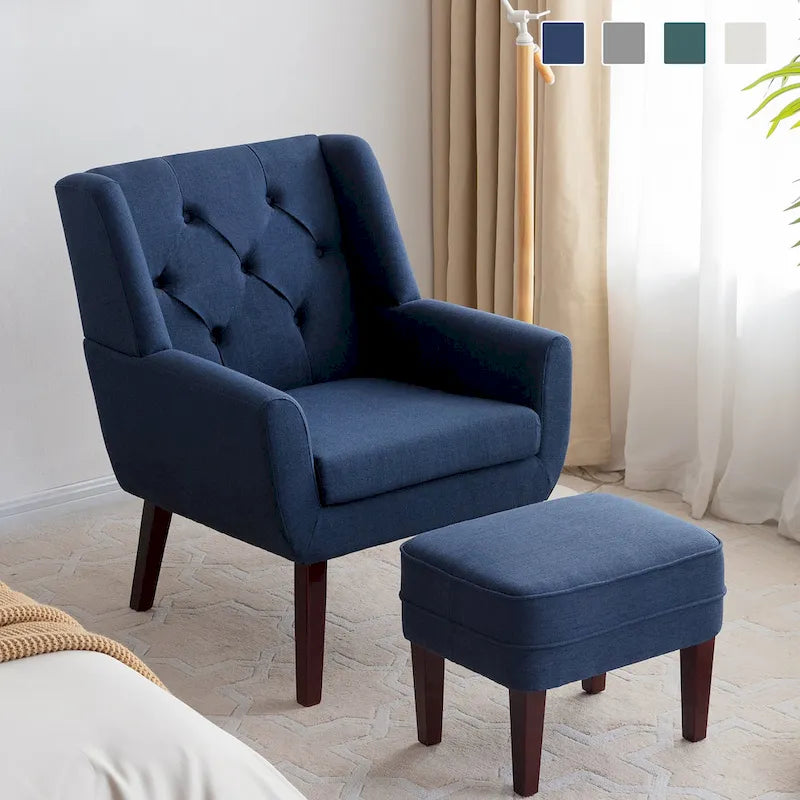 HUIMO Fabric Arm Chair Accent Chair and Ottoman Set Grey/ Beige/ Blue/ Dark Teal-2