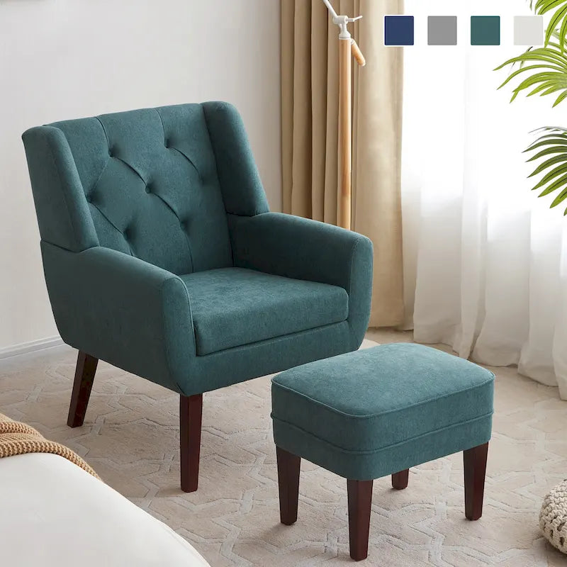 HUIMO Fabric Arm Chair Accent Chair and Ottoman Set Grey/ Beige/ Blue/ Dark Teal-3