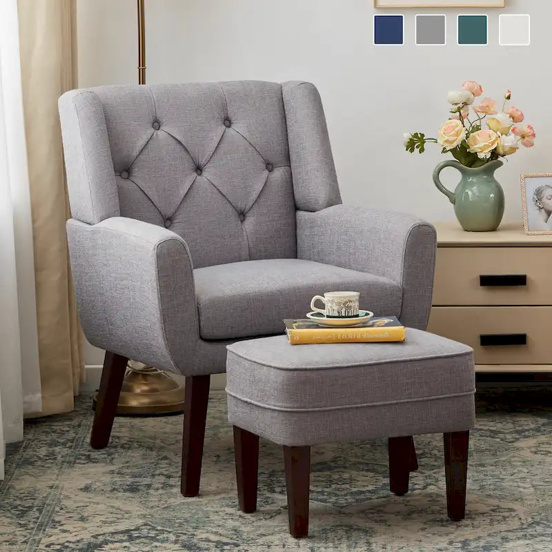 HUIMO Fabric Arm Chair Accent Chair and Ottoman Set Grey/ Beige/ Blue/ Dark Teal-4