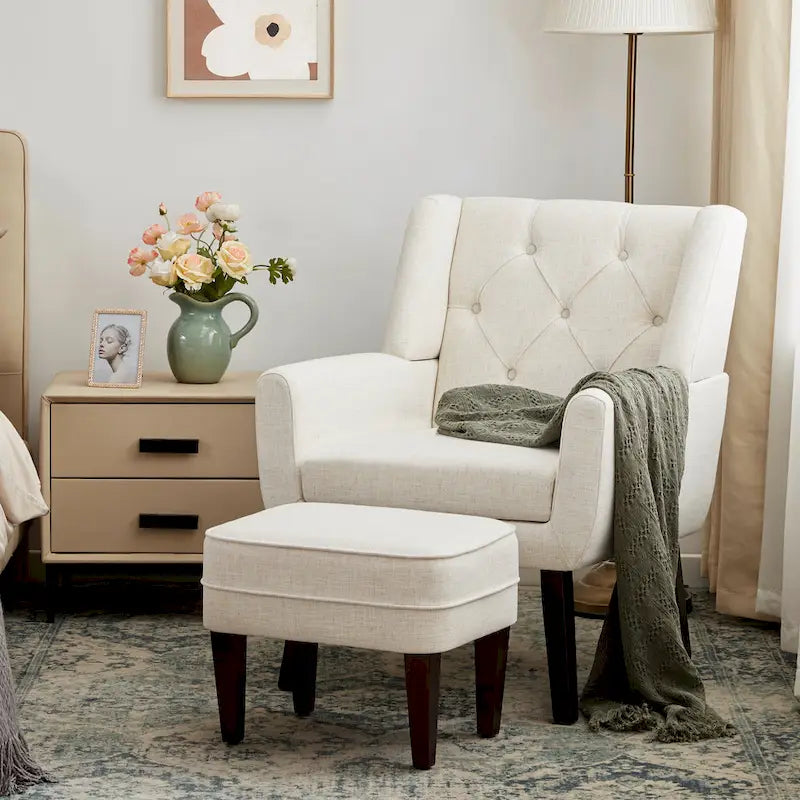 HUIMO Fabric Arm Chair Accent Chair and Ottoman Set Grey/ Beige/ Blue/ Dark Teal-6