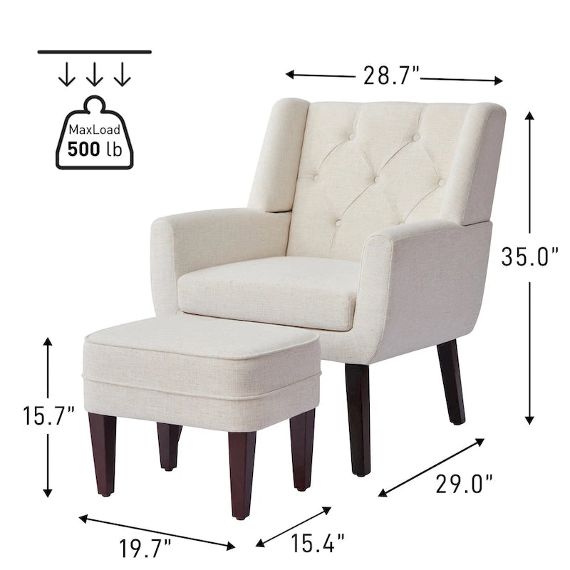 HUIMO Fabric Arm Chair Accent Chair and Ottoman Set Grey/ Beige/ Blue/ Dark Teal-13