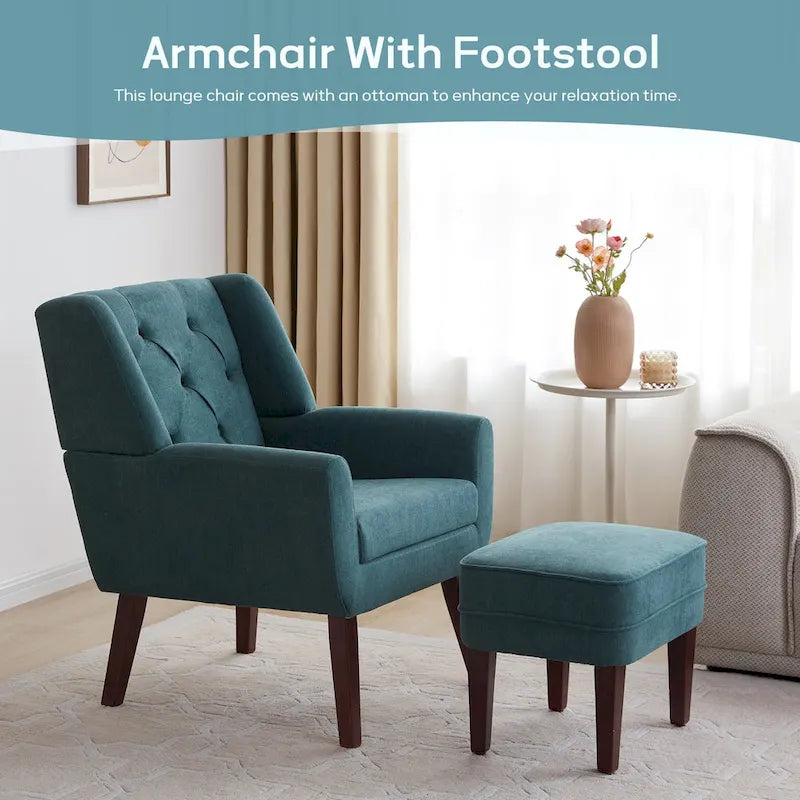 HUIMO Fabric Arm Chair Accent Chair and Ottoman Set Grey/ Beige/ Blue/ Dark Teal-15