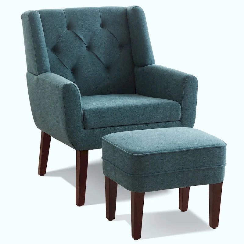 HUIMO Fabric Arm Chair Accent Chair and Ottoman Set Grey/ Beige/ Blue/ Dark Teal-16