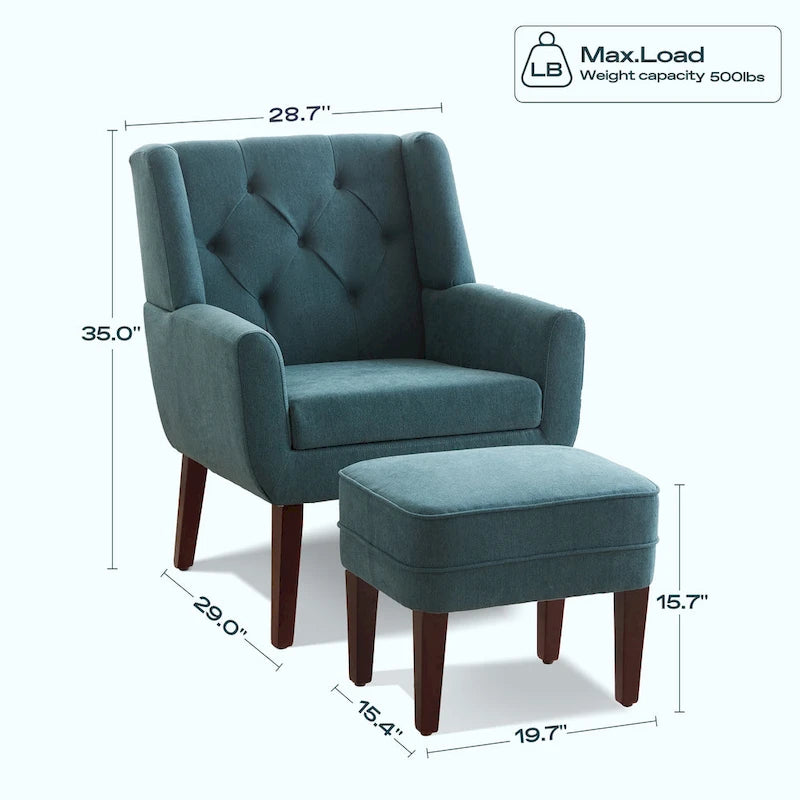 HUIMO Fabric Arm Chair Accent Chair and Ottoman Set Grey/ Beige/ Blue/ Dark Teal-22