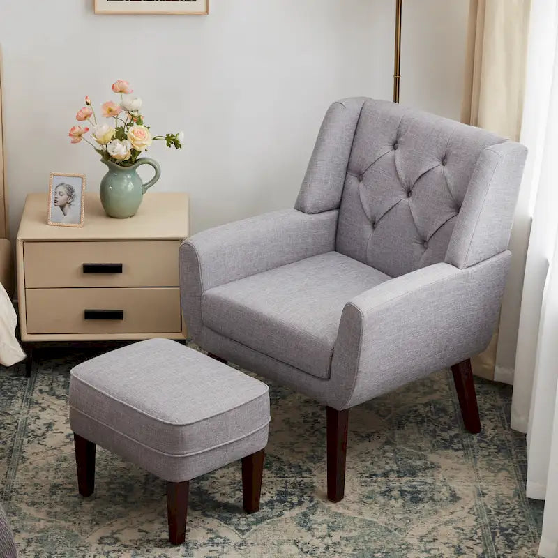 HUIMO Fabric Arm Chair Accent Chair and Ottoman Set Grey/ Beige/ Blue/ Dark Teal-24