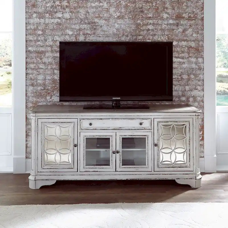 74" Mirrored TV Stand - White/Bisque - Holds 80" TVs-25