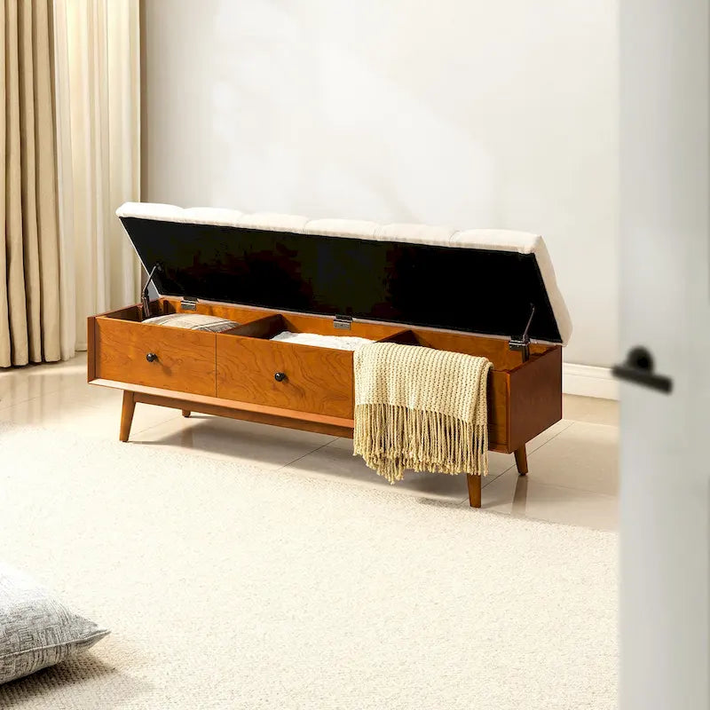 Dolly Mid-century Tufted Storage Bench with 45-degree splicing design by HULALA HOME