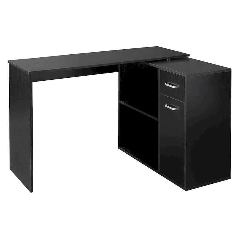 HOMCOM L Shaped Corner Computer Desk Workstation with Rotating Storage Shelves and Drawer for Home & Office-2