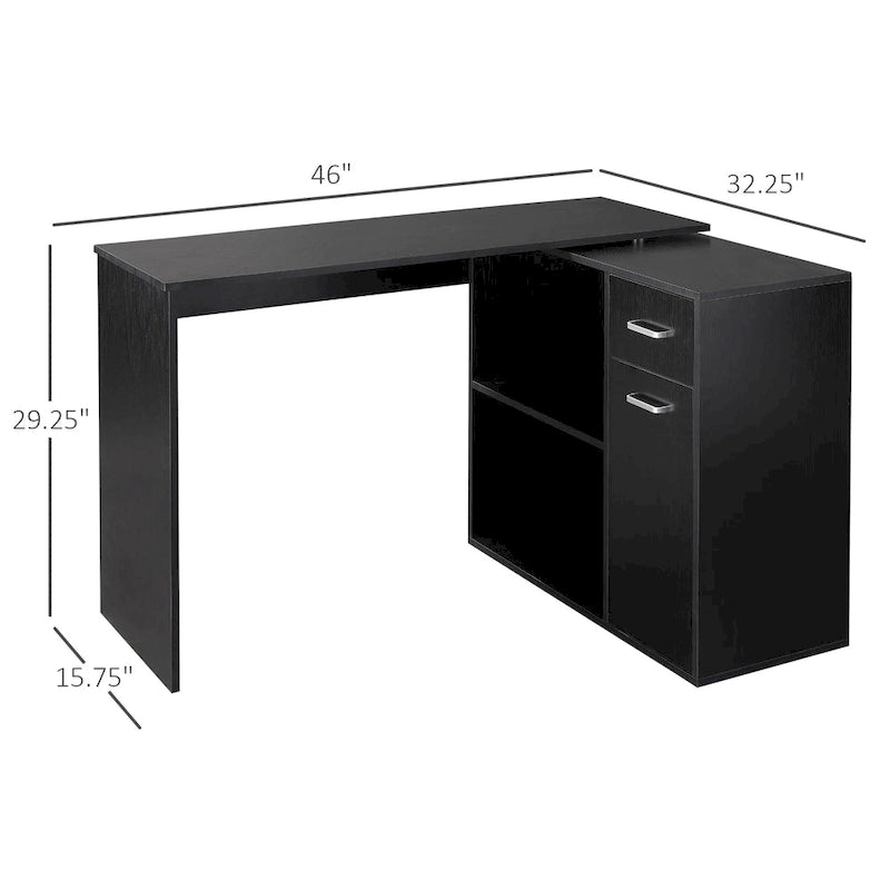 HOMCOM L Shaped Corner Computer Desk Workstation with Rotating Storage Shelves and Drawer for Home & Office-4
