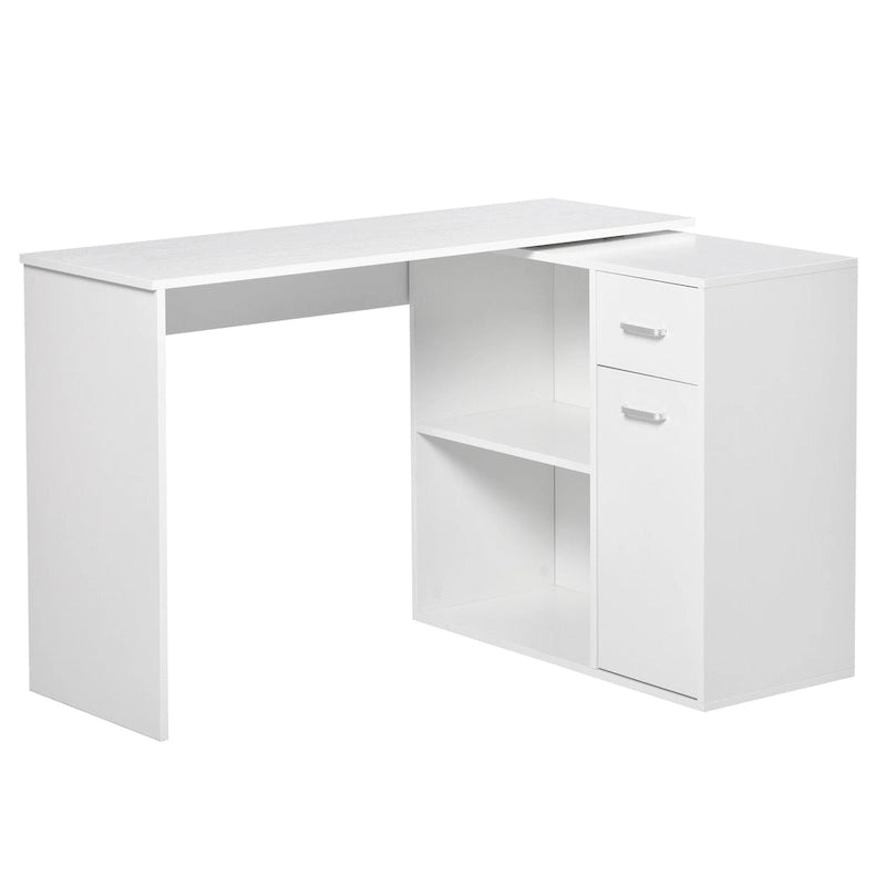 HOMCOM L Shaped Corner Computer Desk Workstation with Rotating Storage Shelves and Drawer for Home & Office-10