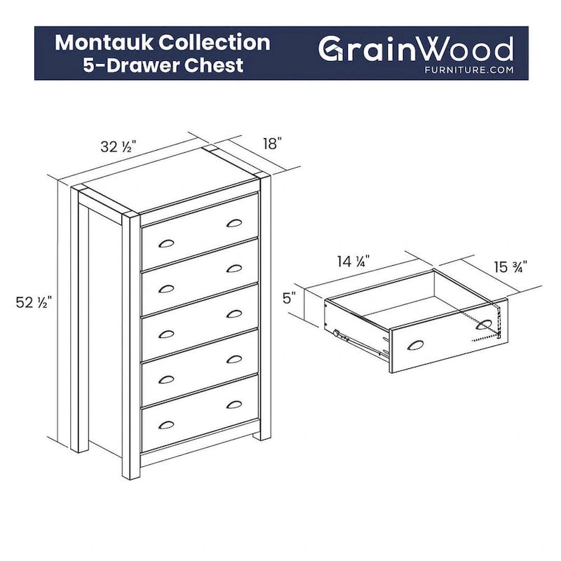 Grain Wood Furniture Montauk 5-drawer Solid Wood Chest-2