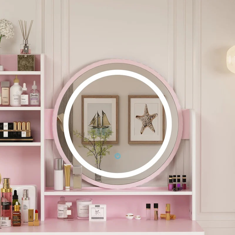 31.5 Wide Makeup Vanity Set with Stool, Mirror,3 Color Light - 31.5W-3