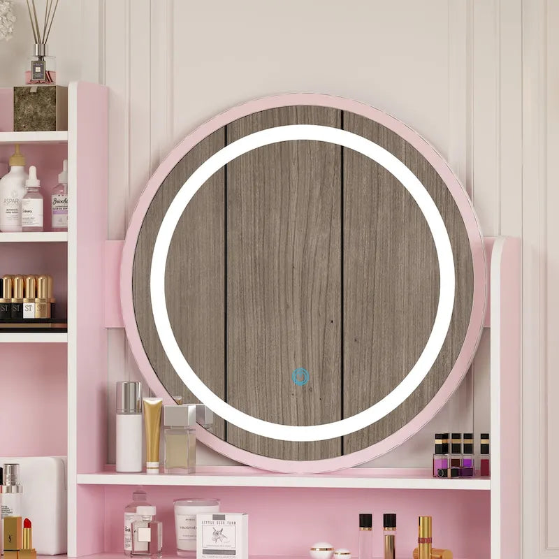 31.5 Wide Makeup Vanity Set with Stool, Mirror,3 Color Light - 31.5W-4