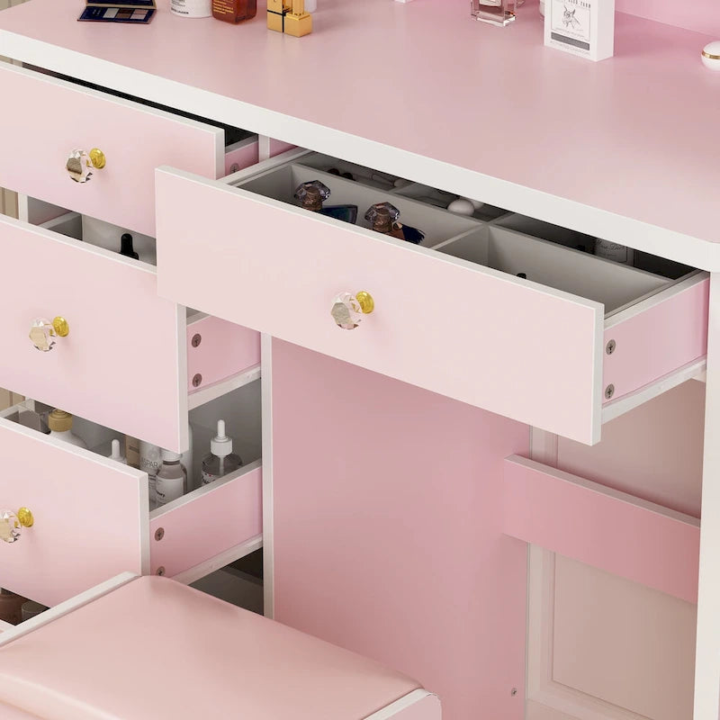 31.5 Wide Makeup Vanity Set with Stool, Mirror,3 Color Light - 31.5W-7